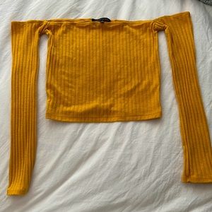 Mustard Off the Shoulder Long Sleeve Crop Top